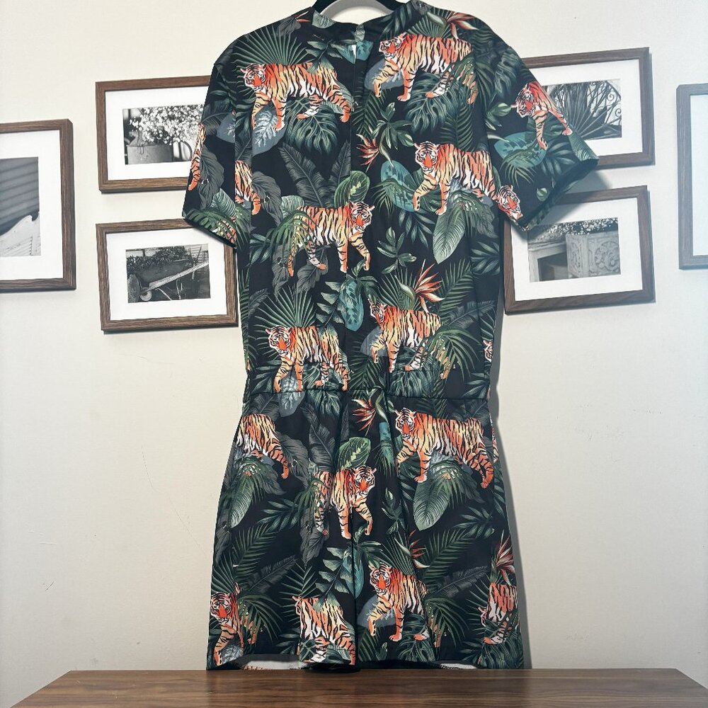 Men’s Black Tiger Print Short Sleeve Romper